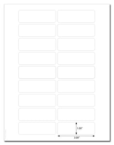 Waterproof White Matte 3" x 1" Round Corner Rectangle Labels for Laser Printer with Template and Printing Instructions, 5 Sheets, 90 Labels (RG31)