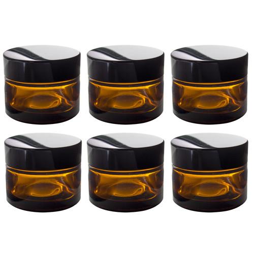 Glass Balm Jar in Amber with Black Foam Lined Lid - 1.35 oz / 40 ml