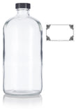 32 oz Large Clear Thick Plated Glass Growler Apothecary Bottle with Phenolic Cap + Labels