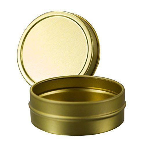 Gold Metal Steel Tin Flat Containers with Tight Sealed  Lids - 1 oz