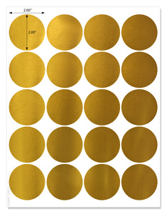 Shiny Gold Foil 2 Inch Diameter Circle Labels for Laser Printers with Downloadable Template and Printing Instructions, 5 Sheets, 100 Labels (JGF2)