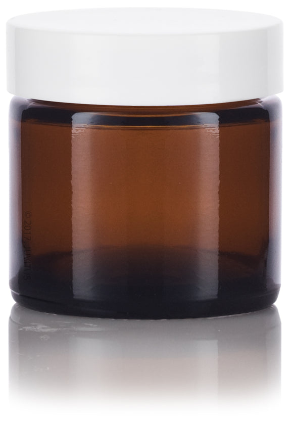 1 oz Amber Glass Straight Sided Jar whit White Smooth Lids (12 Pack)