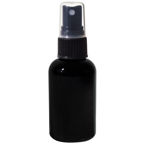 Black Plastic Boston Round Fine Mist Spray Bottle with Black Sprayer - 2 oz / 60 ml