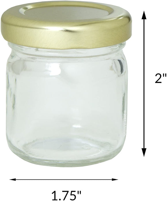 1.25 oz Clear Thick Wall Glass Jar with Gold Metal Lined Lid