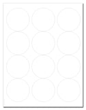 Standard White Matte Circle Labels, 2.5 Inch Diameter, with Downloadable Template and Printing Instructions, 10 Sheets, 120 Labels (XC25)