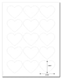 Waterproof White Matte Heart Shaped Labels, 2.2 x 1.8 Inches, for Laser Printer with Downloadable Template and Printing Instructions, 5 Sheets, 75 Labels (HRT2)