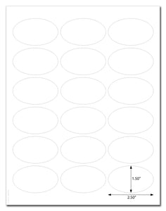 Waterproof White Matte Oval 2.5" x 1.5" Labels for Laser Printers with Downloadable Template and Printing Instructions, 5 Sheet, 90 Labels (OV25)