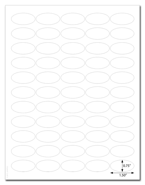 Waterproof White Matte 1.5 x 0.75 Inch Oval Labels for Laser Printer with Template and Printing Instructions, 5 Sheets, 275 Labels (JV15)