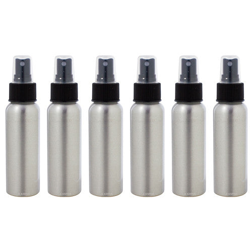 Silver Metal Aluminum Bottle with Black Fine Mist Spray - 2.7 oz / 80 ml - JUVITUS