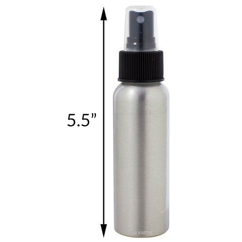 Silver Metal Aluminum Bottle with Black Fine Mist Spray - 2.7 oz / 80 ml - JUVITUS