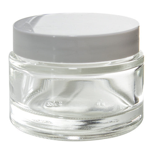 Glass Balm Jar in Clear with White Foam Lined Lid - 2 oz / 60 ml - JUVITUS