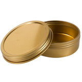 Gold Metal Steel Tin Flat Container with Tight Sealed Twist Screwtop Cover Lid - 2 oz - JUVITUS