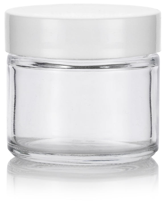 2 oz / 60 ml Clear Thick Glass Straight Sided Jars with Foam Lined Lids ( 12 Pack) - JUVITUS