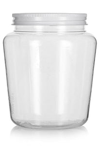 Plastic Tapered Jar in Clear with White Metal Plastisol Lid - 32 oz / 950 ml