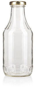 Clear Glass Decanter Sauce Bottle with Gold Metal Lug Cap - 16 oz / 500 ml