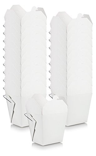 Large 1 Quart / 32 oz White Asian Chinese Food Paper Take-Out Containers with Wire Handle (20 pack) + Labels