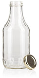 Clear Glass Decanter Sauce Bottle with Gold Metal Lug Cap - 16 oz / 500 ml