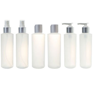 6 oz Clear Natural Refillable Plastic Squeeze Bottle with Silver Top Set (6 pack) - 2 each - Spray Bottle, Disc Cap Bottle & Pump Bottle