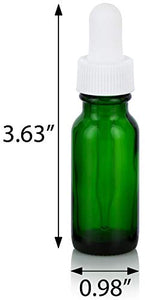 Green Glass Boston Round Dropper Bottle with White Top - .5 oz / 15 ml