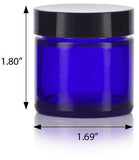 cobalt blue jar in 1 oz, dimensions height 1.8 inches and diameter 1.69 inches