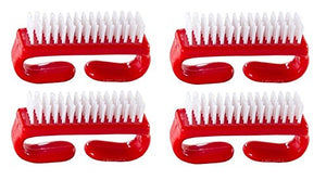 Nail Brush with Durable Plastic Handle - Red, 4 Pack