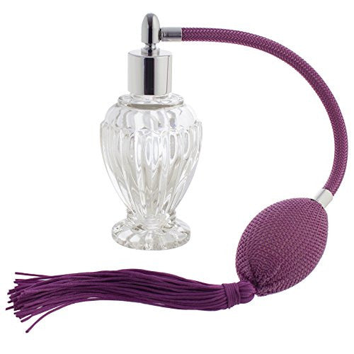 Clear Glass Refillable Vintage Perfume Bottle with Lavender Bulb & Tassel Atomizer Sprayer - 1.64 oz / 50 ml Funnel + Pipette