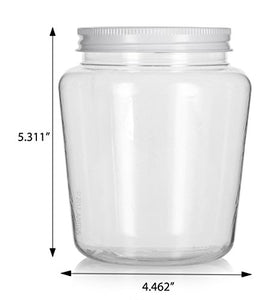 Plastic Tapered Jar in Clear with White Metal Plastisol Lid - 32 oz / 950 ml