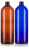 Amber and Cobalt Blue 32 oz Large Boston Round PET Bottles (BPA Free) with White Trigger Spray Set -2 PACK + Labels