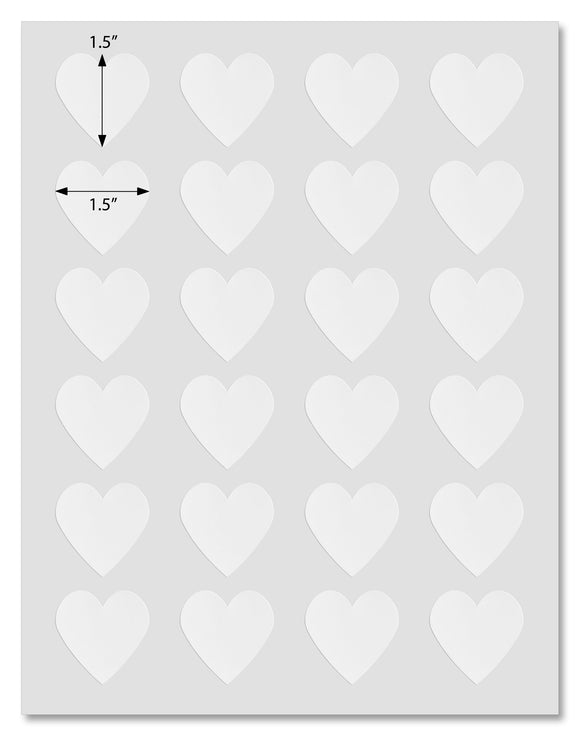 Waterproof White Matte Heart Shaped Labels, 1.5 x 1.5 Inches, for Laser Printers with Downloadable Template and Printing Instructions, 5 Sheets, 120 Labels (KL15)