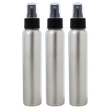 Silver Metal Aluminum Bottle with Black Fine Mist Spray - 4 oz / 120 ml - JUVITUS