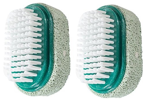 JUVITUS Two Sided Foot Scrubber: Pumice Stone Smoother & Bristle Brush Foot Exfoliator - Green, 2 Pack