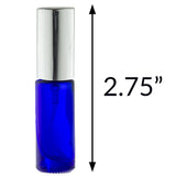 Cobalt Blue Glass Perfume Bottle with Silver Fine Mist Spray - .15 oz / 5 ml Travel Bag