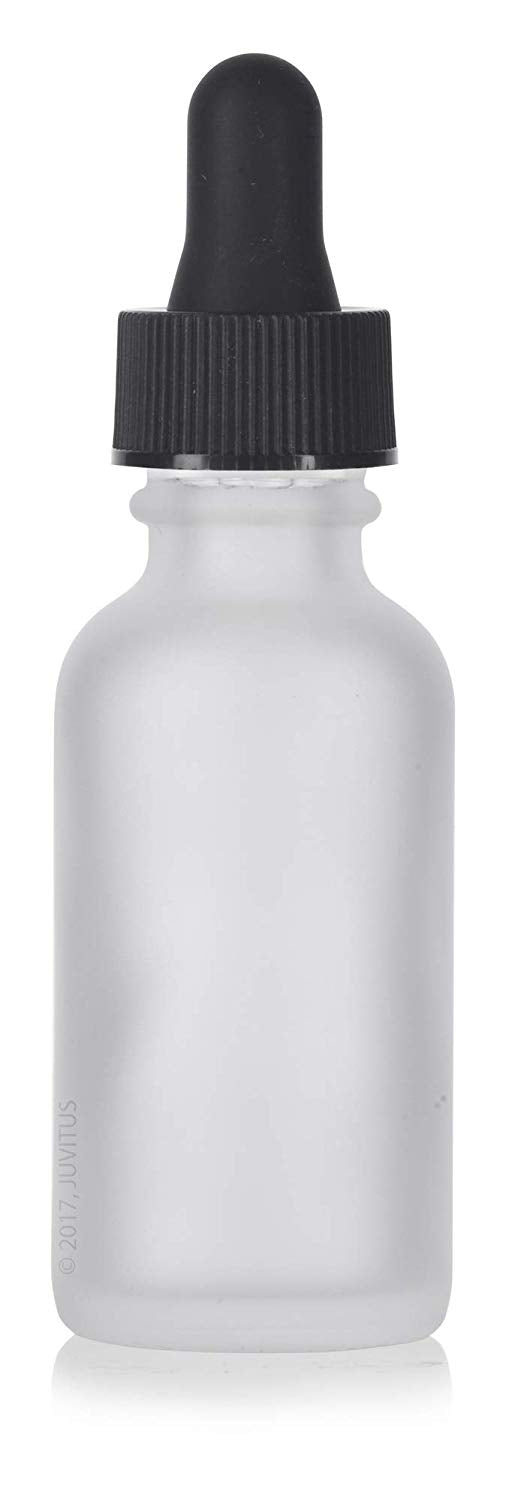 Frosted Clear Glass Boston Round Dropper Bottle with Graduated Measurement Glass Black Top - 1 oz / 30 ml