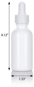 Opal White Glass Boston Round Dropper Bottle with White Top - 1 oz / 30 ml