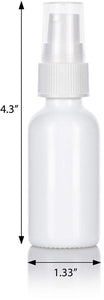 Opal White Glass Boston Round Treatment Pump Bottle with White Top - 1 oz / 30 ml