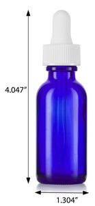 Cobalt Blue Glass Boston Round Dropper Bottle with White Top - 1 oz / 30 ml