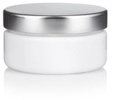 Plastic Low Profile Jar in White with Silver Metal Foam Lined Lid - 2 oz / 60 ml