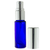 Cobalt Blue Glass Perfume Bottle with Silver Fine Mist Spray - .15 oz / 5 ml Travel Bag