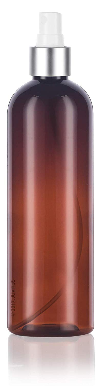 Amber Plastic Slim Cosmo Bottle with Silver Aluminum Fine Mist Spray - 12 oz / 360 ml