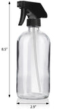 Clear Glass Boston Round Trigger Spray Bottle with Black Sprayer - 16 oz / 500 ml