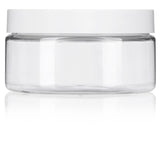 Plastic Low Profile Jar in Clear with White Foam Lined Lid - 8 oz / 240 ml