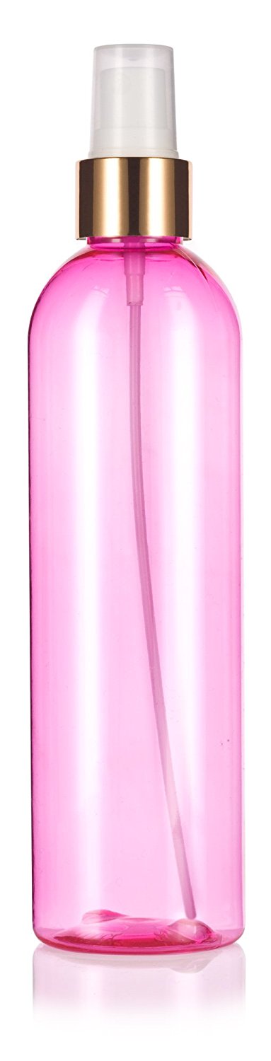 Pink Plastic Slim Cosmo Bottle with Gold Fine Mist Sprayer - 8 oz / 250 ml