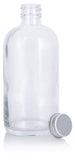 Clear Glass Boston Round Bottle with Silver Metal Screw Cap - 8 oz / 250 ml