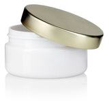 Plastic Low Profile Jar in White with Gold Metal Foam Lined Lid - 2 oz / 60 ml