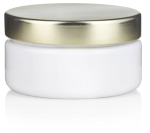 Plastic Low Profile Jar in White with Gold Metal Foam Lined Lid - 2 oz / 60 ml