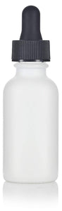 White Glass Boston Round Dropper Bottle with Graduated Measurement Glass Black Top - 1 oz / 30 ml