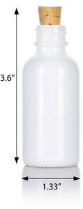 Opal White Glass Boston Round Cork Bottle with Natural Stopper - 1 oz / 30 ml