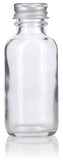 Clear Glass Boston Round Screw Bottle with Silver Metal Cap - 1 oz / 30 ml