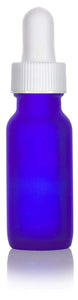 Frosted Cobalt Blue Glass Boston Round Dropper Bottle with White Top - .5 oz / 15 ml