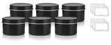 Black Metal Tin Steel Deep Refillable Container 2 oz with Tight Sealed Twist Screwtop Cover (6 pack) + Labels